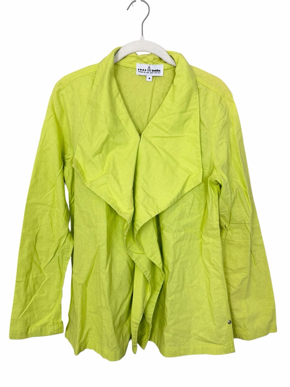 neon buddha Lime Green Linen Blend Blazer Jacket with Ruffle Detail sz M